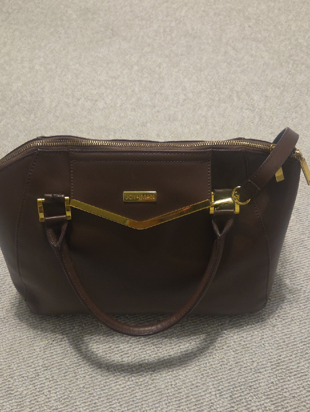 Dark Brown Leather Satchel with Gold Accents